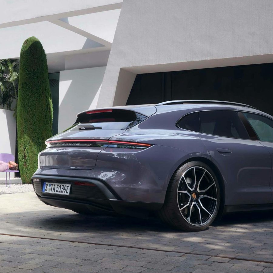Three-quarter rear view of a 2025 Porsche Taycan 4S Cross Turismo