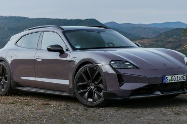 3/4 view of a 2025 purple Porsche Taycan 4 Cross Turismo