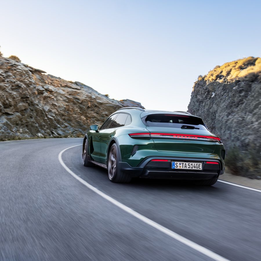 Rear view of a 2025 Porsche Taycan Turbo Cross Turismo