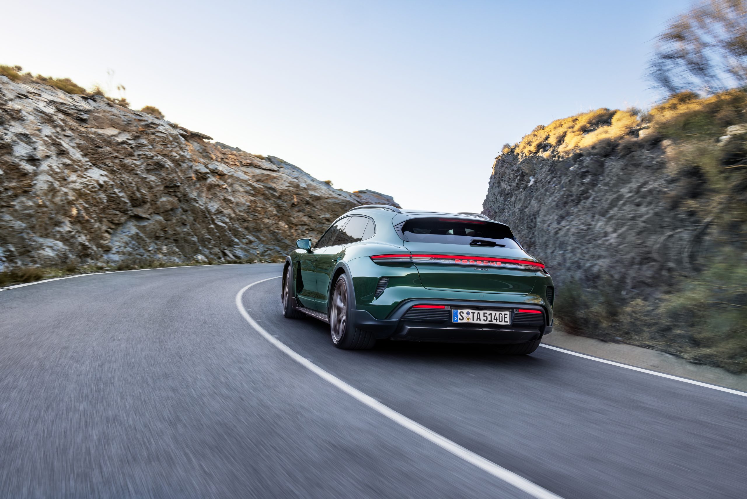 Rear view of a 2025 Porsche Taycan Turbo Cross Turismo