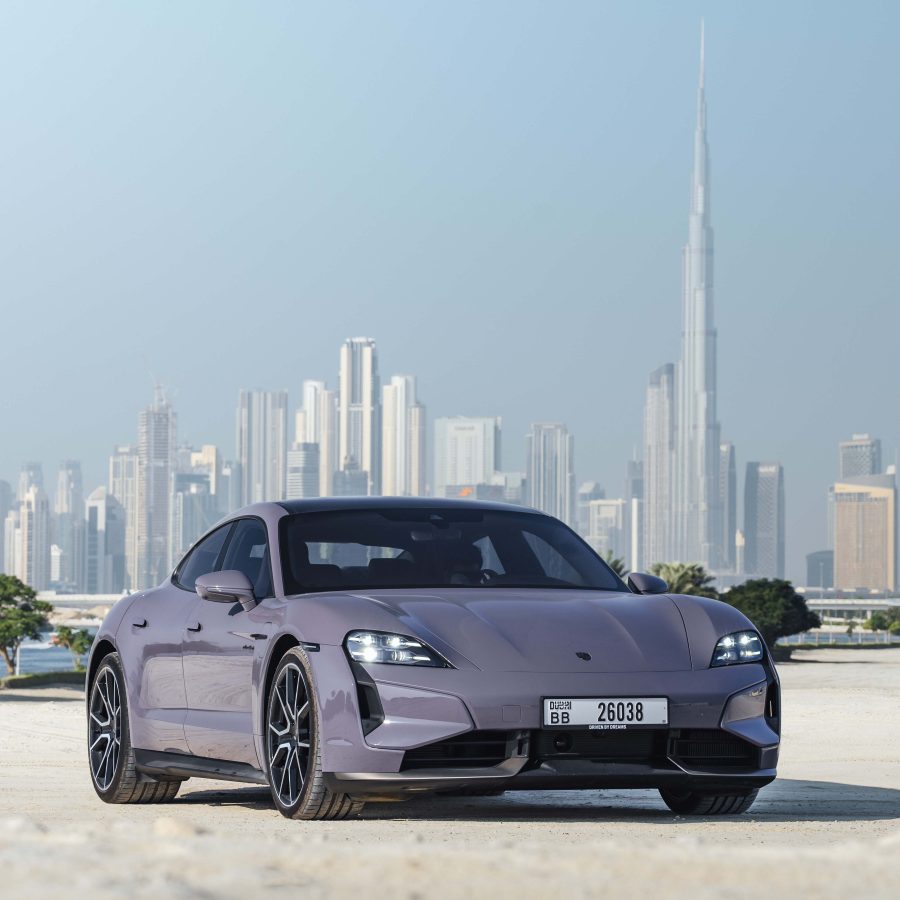 Three-quarter view of a 2025 Porsche Taycan Turbo S