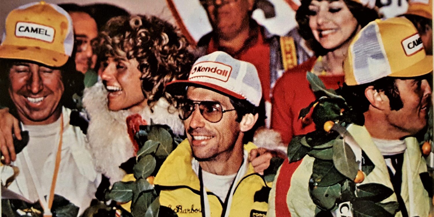 Victory Lane Sebring 1978. Bob (L), Charles Mendez and Brian Redman won the race in Porsche 935 chassis 930 890 0037. Photo – Sebring archives