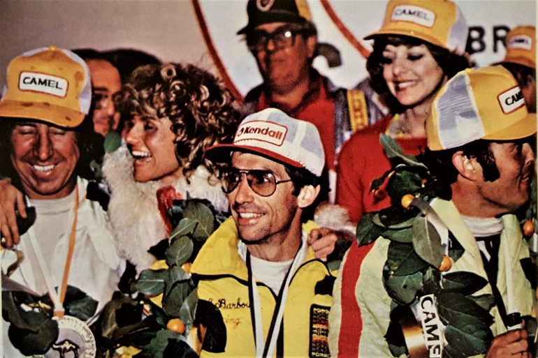 Victory Lane Sebring 1978. Bob (L), Charles Mendez and Brian Redman won the race in Porsche 935 chassis 930 890 0037. Photo – Sebring archives