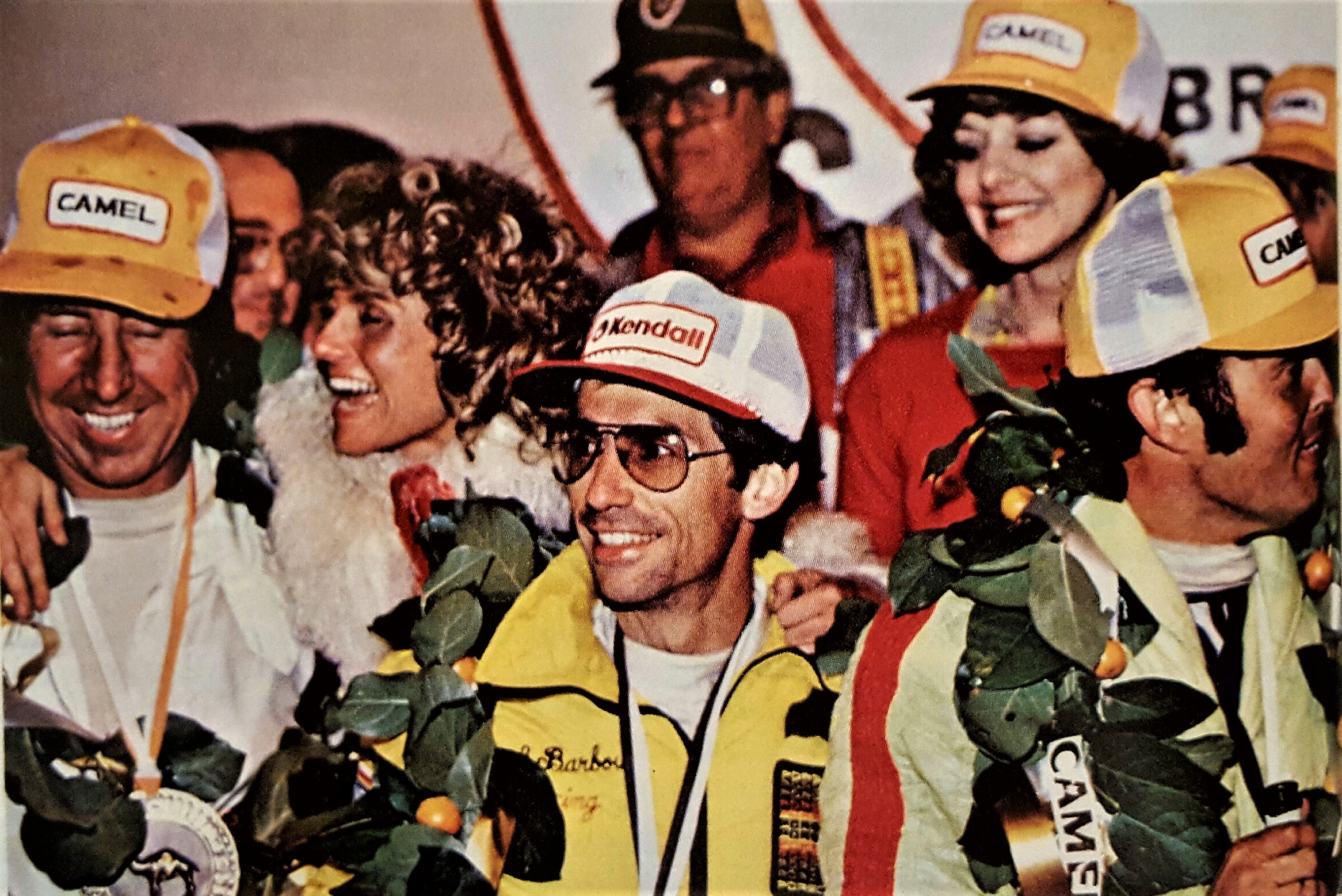 Victory Lane Sebring 1978. Bob (L), Charles Mendez and Brian Redman won the race in Porsche 935 chassis 930 890 0037. Photo – Sebring archives