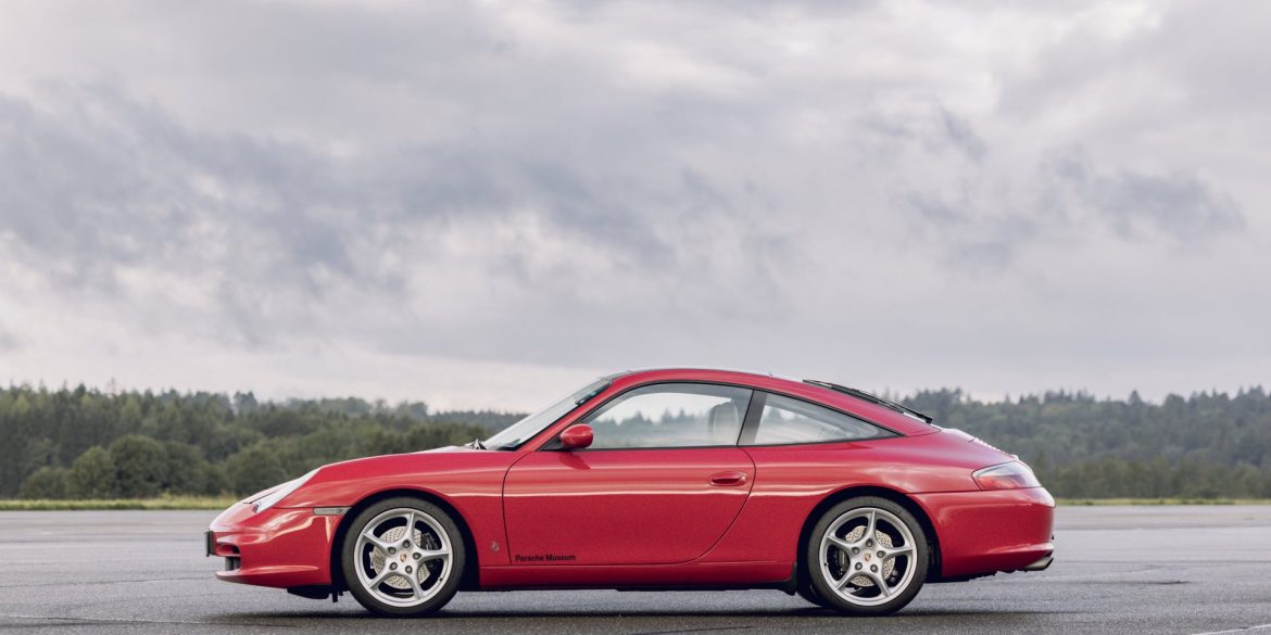Side view of a red Porsche 911 996 Targa