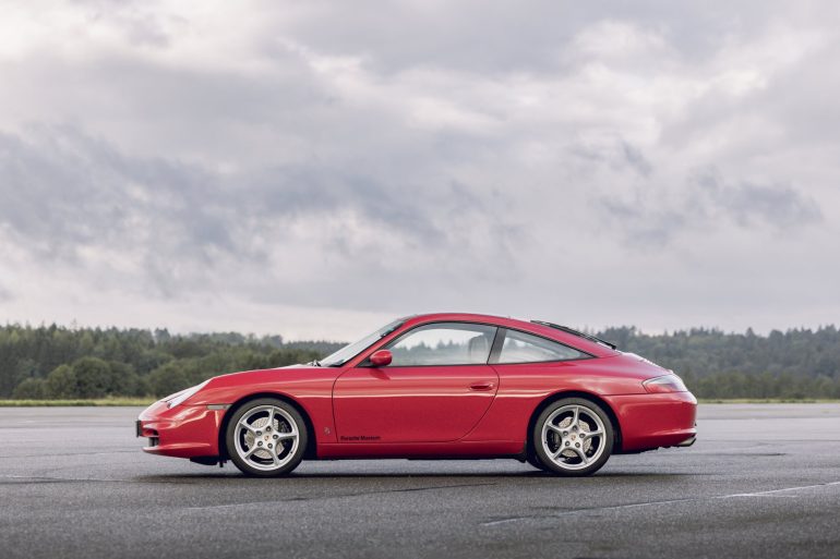 Side view of a red Porsche 911 996 Targa