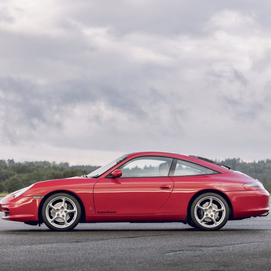 Side view of a red Porsche 911 996 Targa