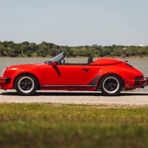 Side view of a 1989 red Porsche 911 Speedster