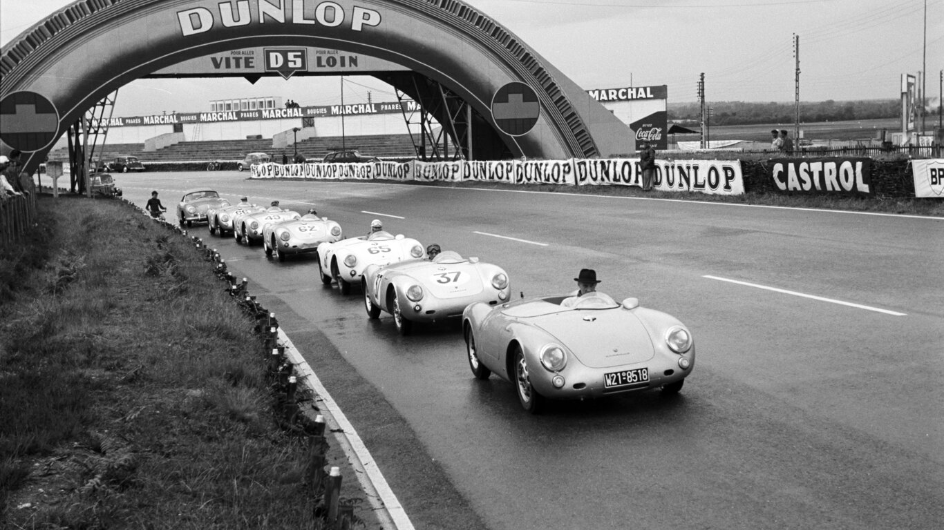 At the 1953 24 Hours of Le Mans, the Porsche 550 did not arrive as a headline favorite — it arrived as a calculated engineering exercise. Entered in the 1.5-liter class, it secured a class victory and finished impressively high overall, competing against cars with dramatically larger displacement. Over 24 hours, on a circuit that punished fragility and rewarded efficiency, the 550 validated Porsche’s core thesis: minimize mass, maximize balance, and let durability compound over distance. Le Mans did not make the 550 famous overnight — it confirmed that Porsche’s racing philosophy was structurally sound.
