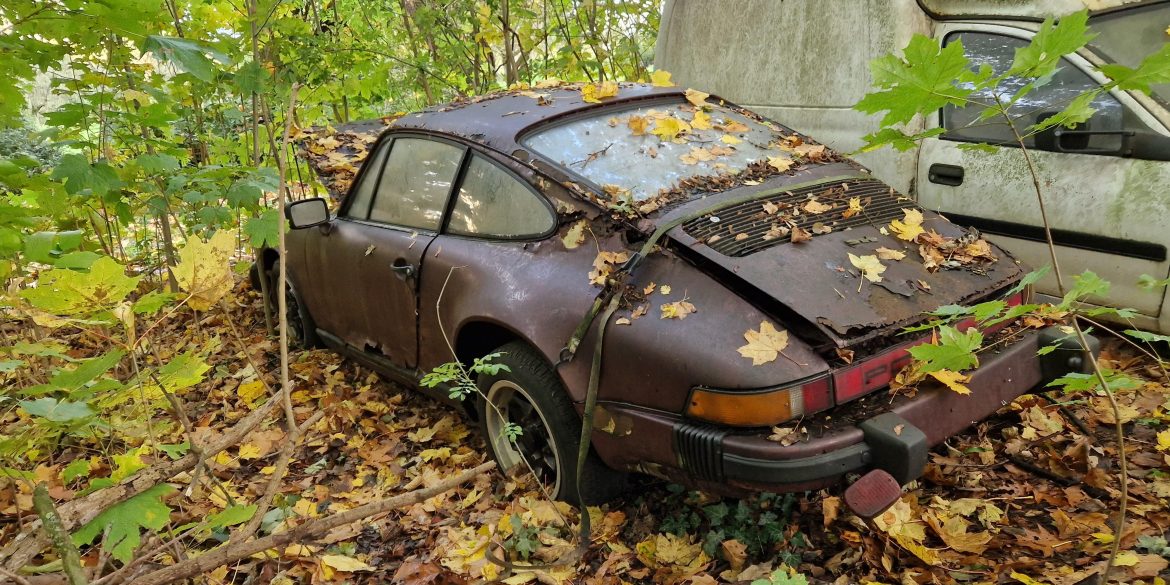 Neglected Porsche 911 911 SC 3.0 buried in the woods
