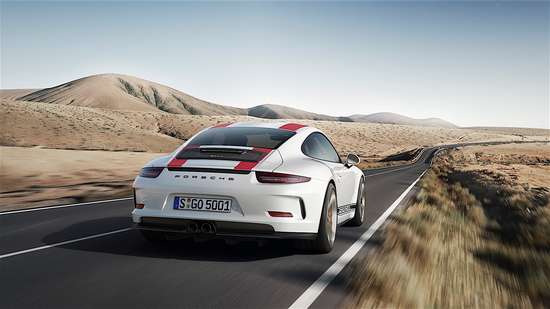 Rear view of a 2016 Porsche 911 R (991)