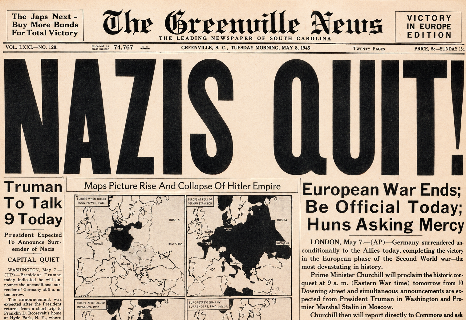 This newspaper captured one of the most consequential headlines of the twentieth century: the collapse of Nazi Germany and the end of the war in Europe. For Ferdinand Porsche and the industrial world that had grown under the regime, Victory in Europe Day marked far more than a military defeat—it signaled the sudden destruction of the political order, contracts, and privileges that had sustained their wartime work. In a single moment, the Third Reich was finished, and the reckoning with what it had built—and what it had done—could no longer be postponed.