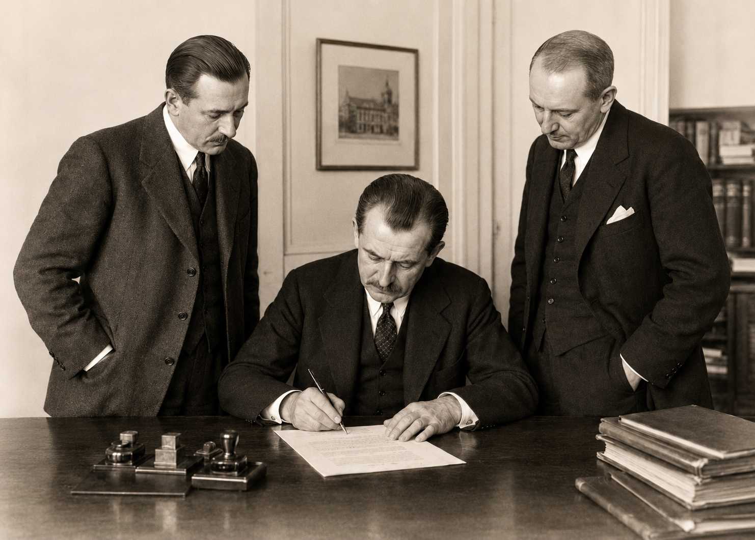 This image commemorates the 1931 founding of Dr. Ing. h.c. F. Porsche GmbH in Stuttgart by Ferdinand Porsche, Anton Piëch, and Adolf Rosenberger. A successful racing driver and businessman, Rosenberger supplied vital early financing, helped keep the young engineering office afloat, and supported the rear- and mid-engine concepts that would become central to Porsche’s identity. As a Jewish partner under the Nazi regime, however, he was forced from the company, stripped of his stake, and briefly imprisoned at the Kislau concentration camp before fleeing Germany. He later rebuilt his life in California as Alan Arthur Robert, while his essential role in Porsche’s creation remained largely absent from the company’s public history for decades.