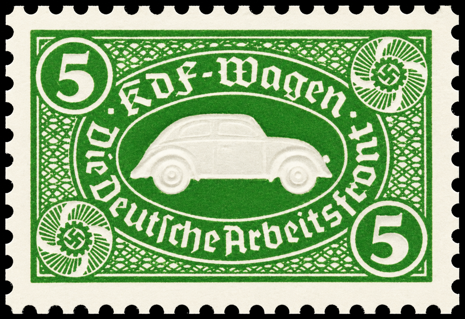 This five-mark KdF-Wagen savings stamp represented far more than a small piece of paper. Each stamp marked another weekly payment toward the promised people’s car, but for many German workers, five Reichsmarks was a meaningful expense that required real sacrifice from already limited household budgets. Filling a savings book demanded patience, discipline, and faith that the regime’s promise of future car ownership would eventually be fulfilled. In that sense, the stamp became both a symbol of aspiration and a measure of how deeply ordinary citizens were being asked to invest in the KdF-Wagen dream.
